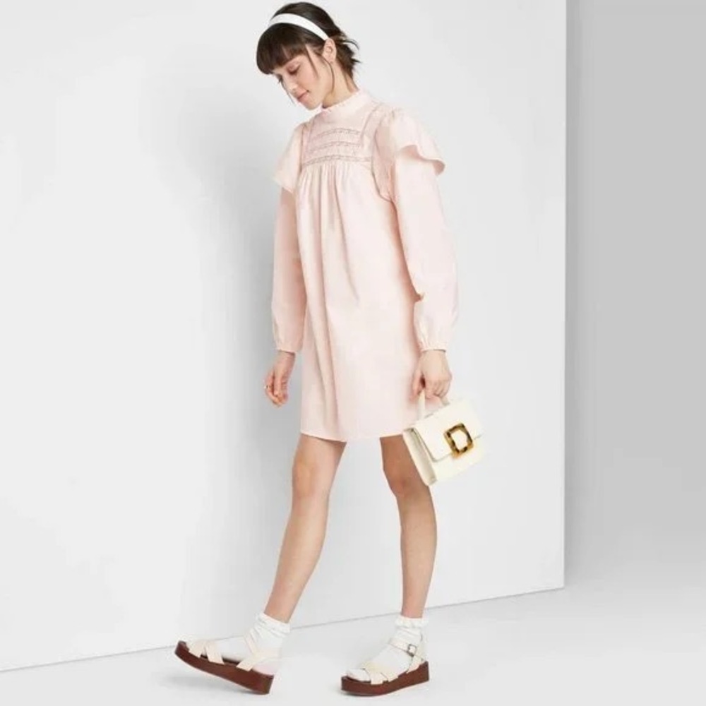 Wild Fable Women's Long Sleeve High Neck Poplin Dress Dress S NWT pink